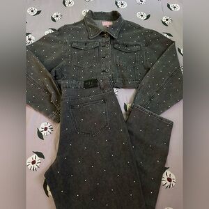 FAE London Rhinestone Gray Jacket & Jean Set
